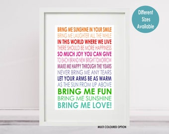 Bring Me Sunshine Art Wall Canvas Typography Inspiring Quote 