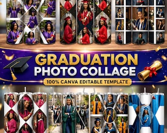 Graduation Tumbler Wrap PNG, Graduate Photo collage canva Editable 20 oz Skinny Tumbler Sublimation Design  Graduate Gift, Digital Download