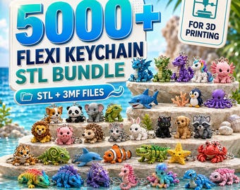 Bundel met meer dan 5000 flexibele sleutelhangers in STL-formaat voor 3D-printen | Direct printbare, beweegbare modellen met commerciële licentie