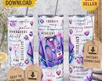 Nurse Appreciation 20 oz Skinny Tumbler Sublimation Design Digital Download PNG Instant DIGITAL ONLY, Nurse Life png, Seamless Tumbler Wrap