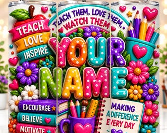 Personalized Teacher Tumbler Wrap Png Coquette School Custom name Sublimation Designs 20 oz Skinny Tumbler Png