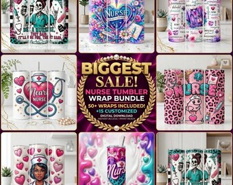 50+ Nurse Life Tumbler Wrap, 20oz Skinny Nurse Bundle, Personalized Nurse Medical Sublimation Designs,Nurse Mom ICU Gift PNG Bundle, Digital