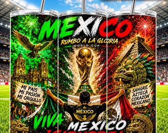 Mexico World Cup 20oz Skinny Tumbler Wrap PNG | Viva Mexico Cabrones Sublimation Design | Soccer Fan Tumbler Wrap | Mexican Pride Digital