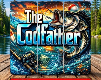 The Cod father Funny Fishing Tumbler Wrap PNG, Fishing Life Tumbler Wrap, Fishing Dad Sublimation Design, Bass Fishing Fathers Day Gift,