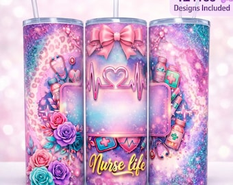 Personalized Nurse Tumbler Wrap PNG, Custom Name 20 oz Skinny Sublimation Design, Nurse Life Wrap, Nurse Graduation Gift Digital Download