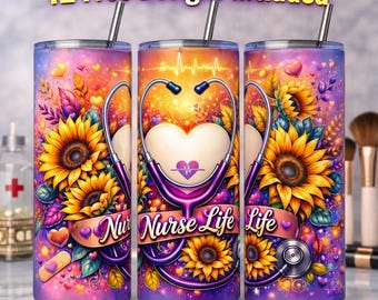 Personalized Nurse Tumbler Wrap PNG, 20oz Skinny Sublimation Design Editable Name,  CNA RN Nurse Gift,  Floral Nurse wrap, Digital Download