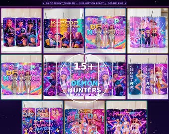 15+ Kpop Demon Huntrix 20oz Tumbler Wrap Png Bundle, Demon Hunters Tumbler, Gift For Huntrix Fan, Kpop Group Skinny Tumbler,Digital Download