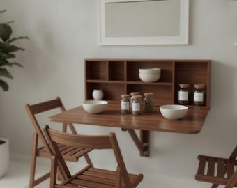 Wall Mounted Folding Desk with Shelves, Space Saving Modern Home Office Furniture