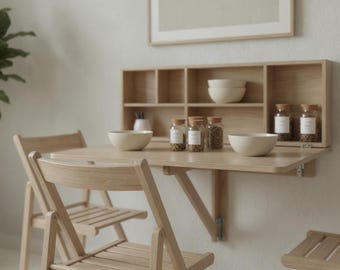 Wall Mounted Folding Desk with Shelves, Space Saving Modern Home Office Furniture