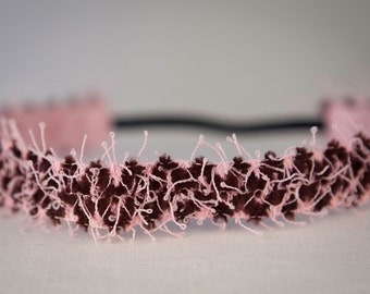 No Slip Headband Chenille Wine & Pink Flurry 7/8"