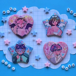 Alien Stage {ALNST} fan-made decora heart + star button pins || Mizi, Sua, Till, & Ivan