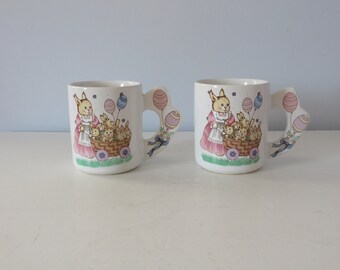 Vintage Pair of Easter Mugs - Momma and Baby Bunnies - 10 oz