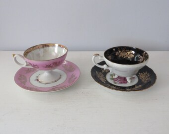 Vintage Pair or Royal Halsey Iridescent Teacups and Saucers