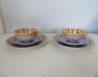 Vintage Lustreware Tea Setting for Two - Cup, Saucer, and Small Plate