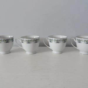 Vintage Chinese Porcelain Teacups - Blue and Green Floral Strip