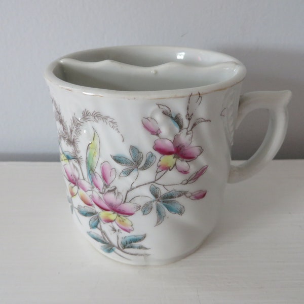 Antique Shaving Mug - Divided Mug - Shaving Scuttle - Wild Flower Design - Vintage Shaving Supplies