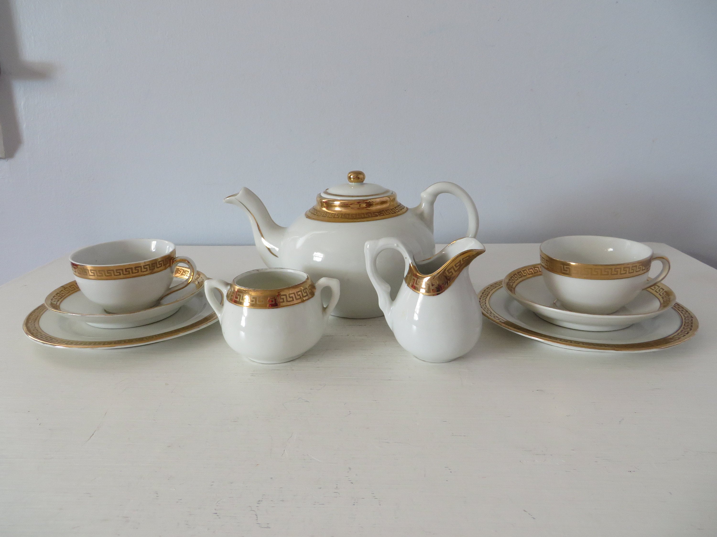 茶器　骨董品　ミニティーポット　骨董品 Vintage Small Ceramic 9 Piece Tea Set - Tea for Two - 16 Oz