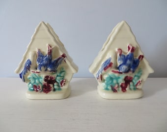 Vintage Ceramic Wall Pockets - Hand Painted Birds and Flowers