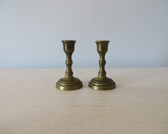 Antique Miniature Brass Candlesticks - 1 3/4" Height - For Small Diameter Taper Candles