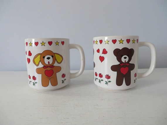 Puppy and Teddy Bear Love Mugs - 12 oz Pair