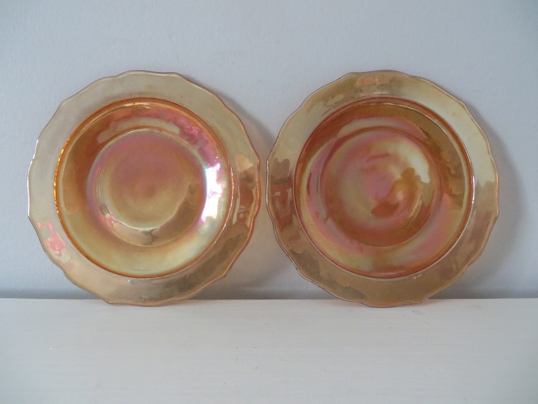 Vintage Iridescent Orange Depression Glass Federal Glass Normandie Pattern in Sunburst Color
