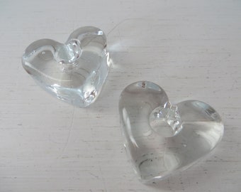 Vintage Blenko Glass Hearts Mini Taper Holders - Handmade Pair - Paperweights Desk Decor - Mid Century Art Glass
