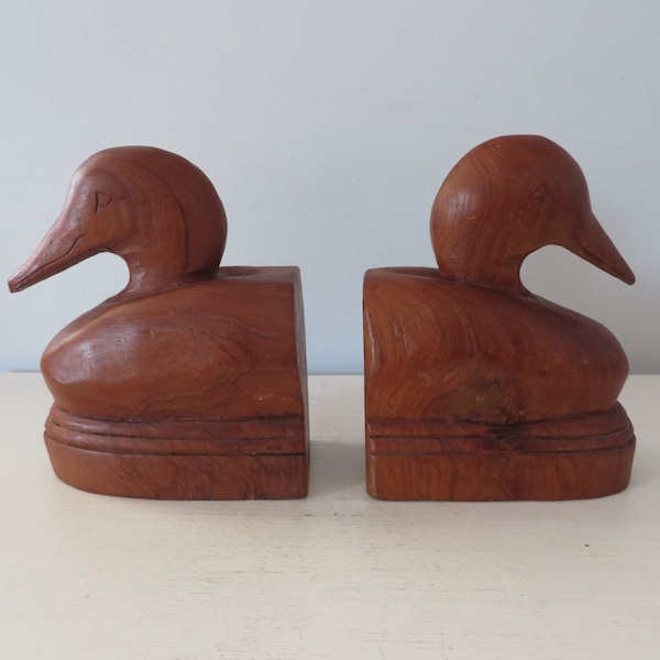 Vintage Norleans Carved Wood Duck Bookends