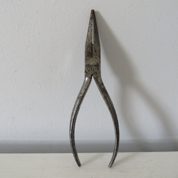 Antique Kraeuter 6" Needle Nose Pliers w/ Side Cutters - No. 1721-6 - "Don't Slip" Handle Pattern