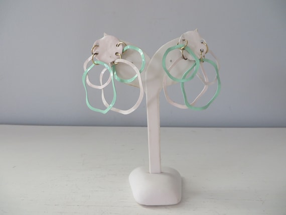 Vintage 1980's Enamel Earrings - Overlapping Over… - image 1