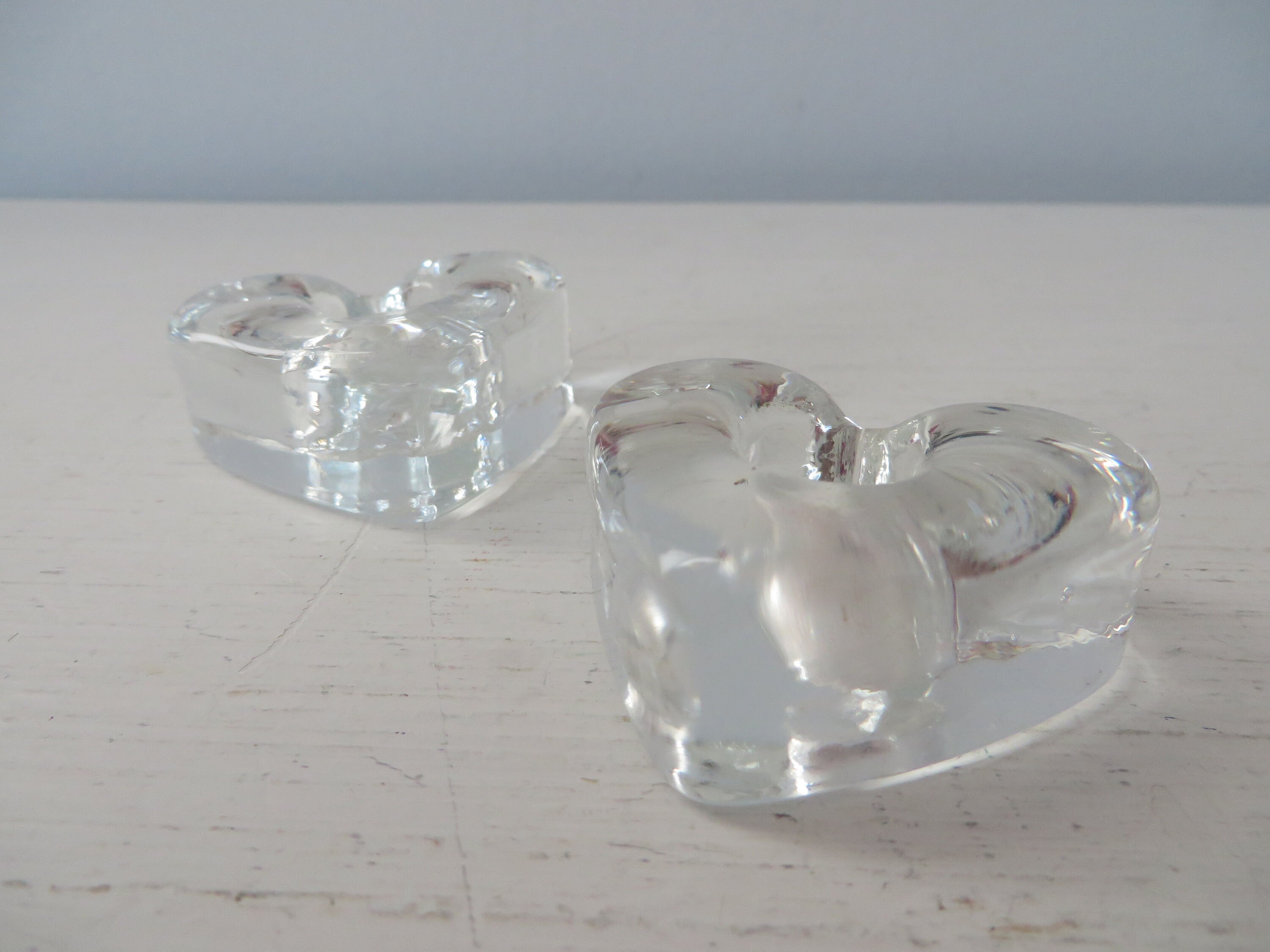Vintage Blenko Glass Hearts Mini Taper Holders Handmade Pair