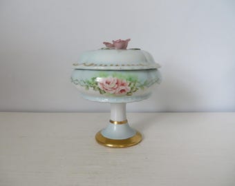 Antique Lidded Pedestal Bowl - Rose Candy Dish - Two Piece Design - Early Fruit and Compote Dish