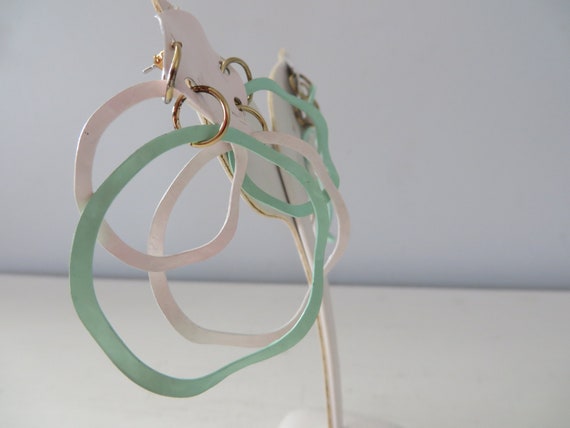 Vintage 1980's Enamel Earrings - Overlapping Over… - image 6