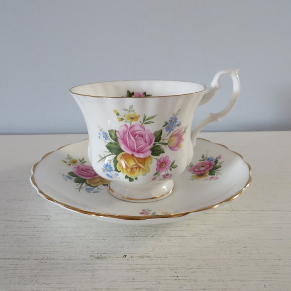 Vintage Crownford Fine Bone China Teacup and Saucer - Roses & Forget Me Nots