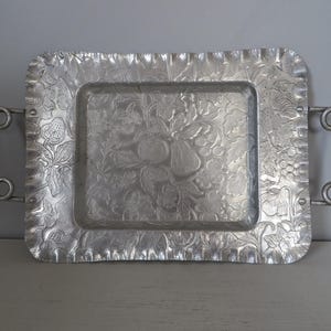 Vintage Hand Finished Aluminum Serving Tray - Fruit / Floral Pattern