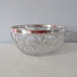Vintage Cut Crystal 8 1/4&quot; Bowl with Silver Plated Rim - Made in West Germany
