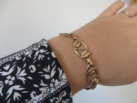 Vintage Leaf Link Bracelet - Mid Century 1950's - 1/20 12K