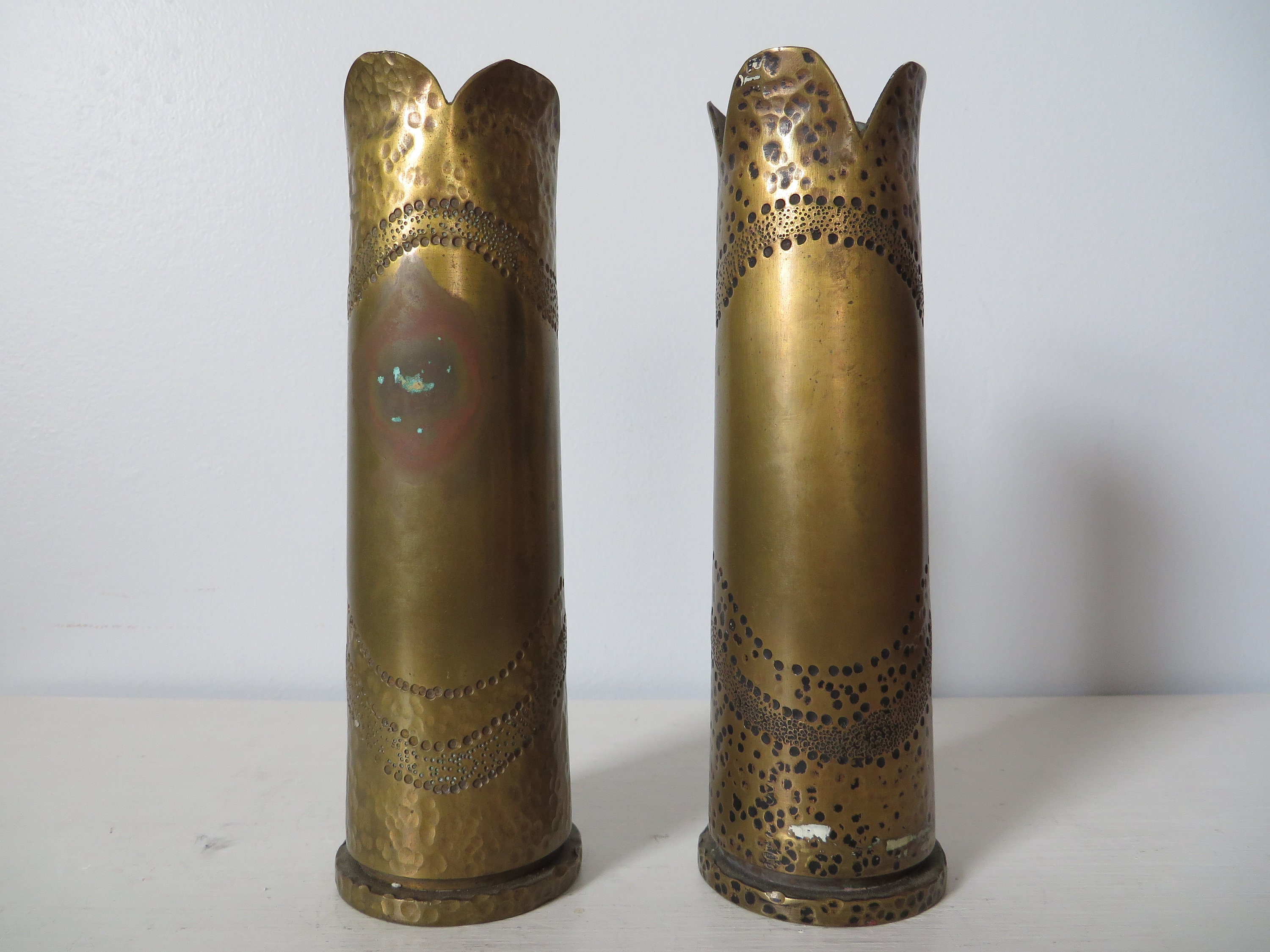 Vintage Trench Art Artillery Shell Vases World War Two 