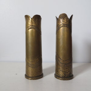 Vintage Trench Art Brass Artillery Shell Vases - World War Two