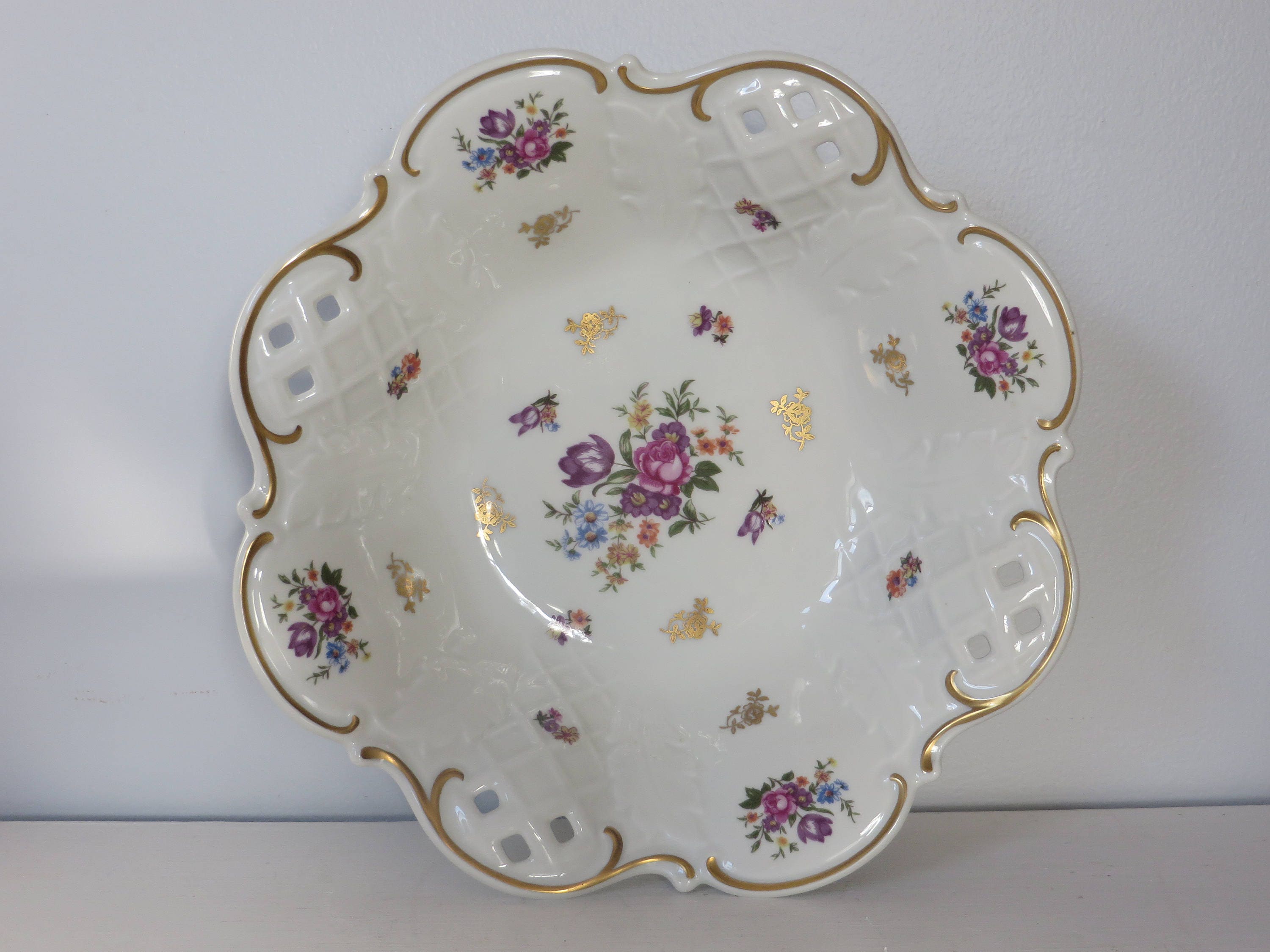 Vintage Reichenbach Porcelain Serving Bowl Pierced Lattice Etsy