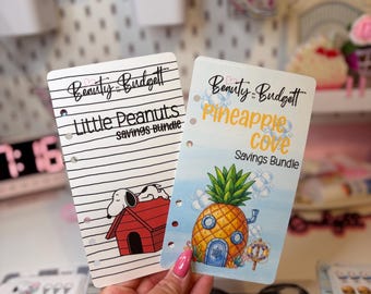 Cute Savings Challenge Bundles | Pineapple Cove & Little Peanuts | Physical Cash Stuffing Trackers | Budget Binder Inserts