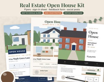 Real Estate Open House Template Kit, Editable Flyer, Sign In Sheet, Just Listed Posts