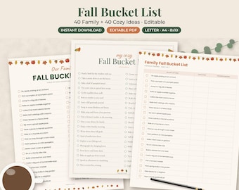 Fall Bucket List Printable for Family and Kids, Thanksgiving Autumn Checklist, Editable