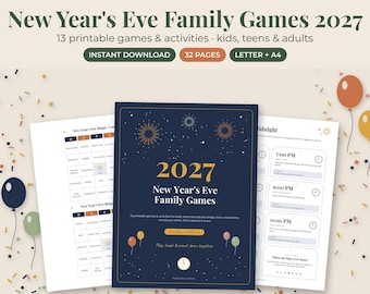 New Years Eve Games Printable, 2027 Family Party Activities for Kids, Bingo, Trivia, Resolutions