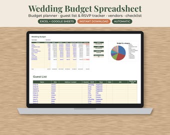 Wedding Budget Spreadsheet, Excel Google Sheets Planner, Guest List, Vendor Payment Tracker