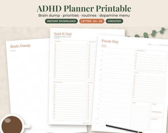 ADHD Daily Planner Printable, Undated Focus and Routine Tracker, Brain Dump PDF