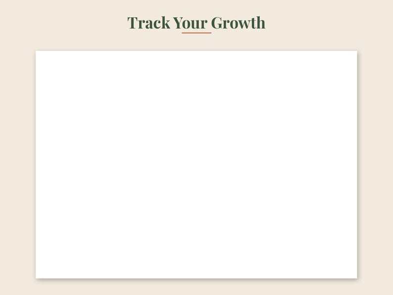 May include: A rectangular white sign with a cream-colored border featuring the dark green text "Track Your Growth" centered at the top, underlined by a thin horizontal orange line. The design is clean, simple, and oriented horizontally.