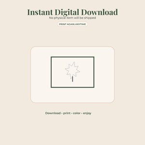 Puede incluir: Un gr&aacute;fico de descarga digital con el texto Instant Digital Download, No physical item will be shipped, PRINT AGAIN ANYTIME y Download &middot; print &middot; color &middot; enjoy. Un marco rectangular central contiene un dibujo lineal simple de una estrella.