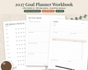 2027 Goal Setting Workbook, Personal Growth Planner, Action Plan Worksheets