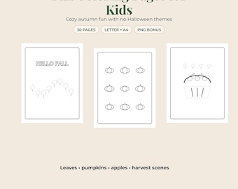 Thanksgiving Coloring Pages for Kids, 30 Fall Printable Sheets, Pumpkin Apple Leaf Harvest