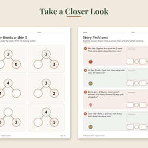 Kindergarten Math Worksheets, 50 Page Addition Subtraction Printable, Number Bonds image 3